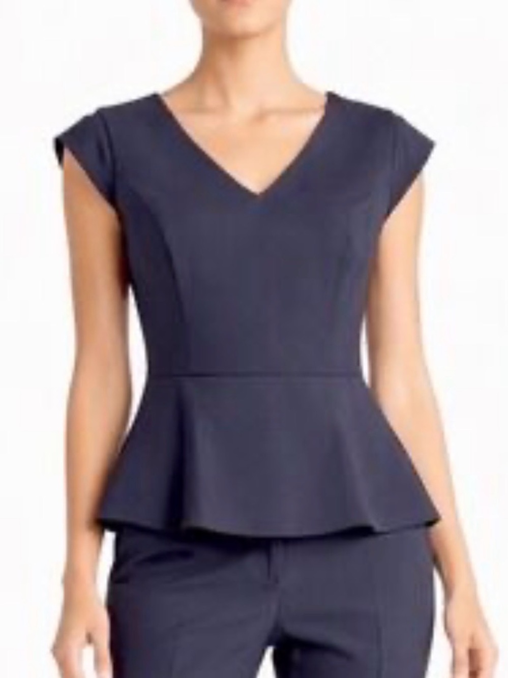 The Limited Classic V-Neck Peplum Top - Navy